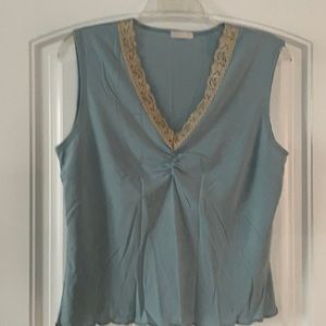 IVORY Baby Blue with Lace at Neckline XL Top